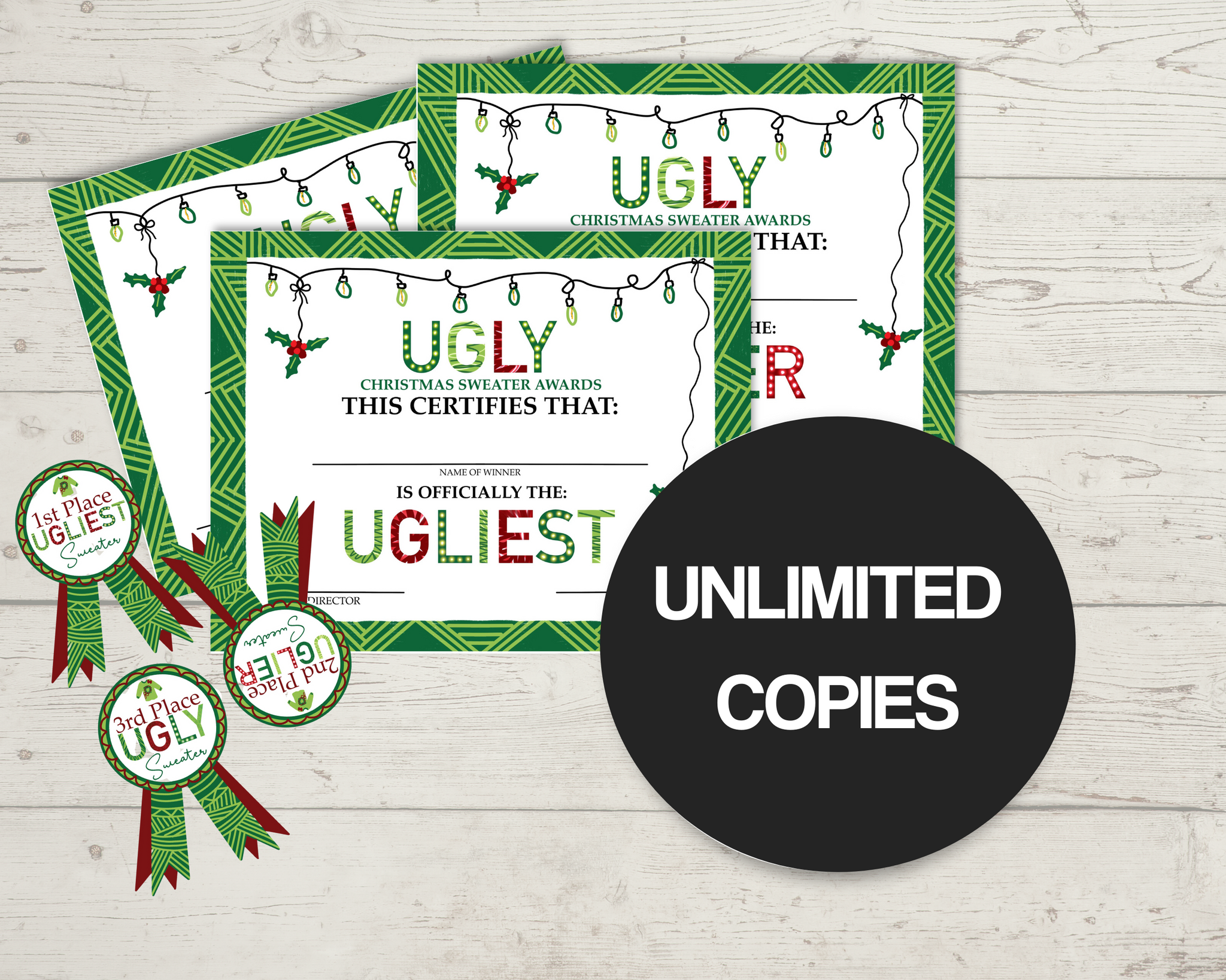 Ugly sweater contest winner certificate on sale